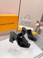 LV 26S HIGH-HEELED SANDALS 90 MM BLACK SHINY CALFSKIN