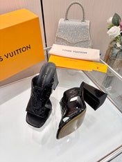 LV 26S HIGH-HEELED SANDALS 90 MM BLACK SHINY CALFSKIN