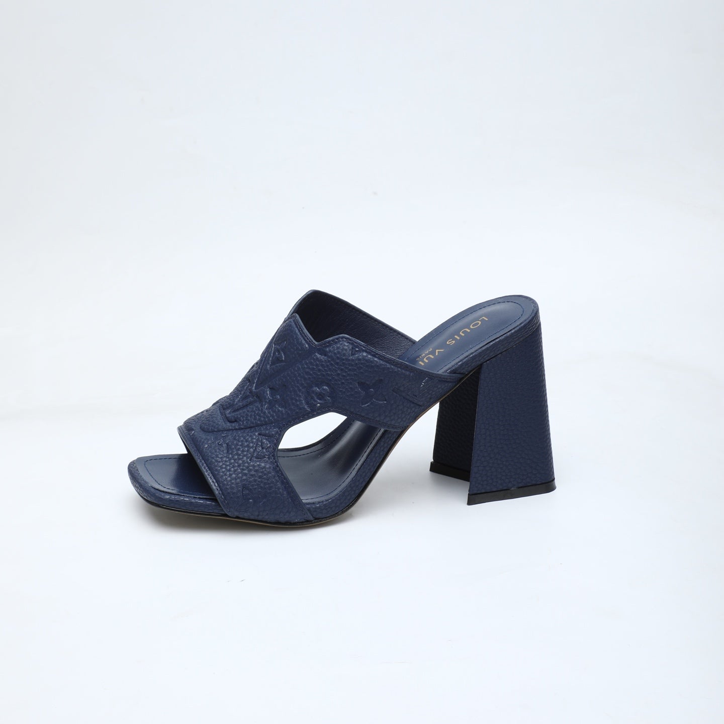 LV 26S HIGH-HEELED SANDALS 90 MM IN DARK SLATE BLUE CALFSKIN