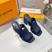 LV 26S HIGH-HEELED SANDALS 90 MM IN DARK SLATE BLUE CALFSKIN