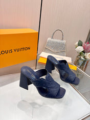 LV 26S HIGH-HEELED SANDALS 90 MM IN DARK SLATE BLUE CALFSKIN