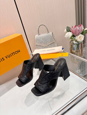 LV 26S HIGH-HEELED SANDALS 90 MM IN BLACK GRAINED CALFSKIN