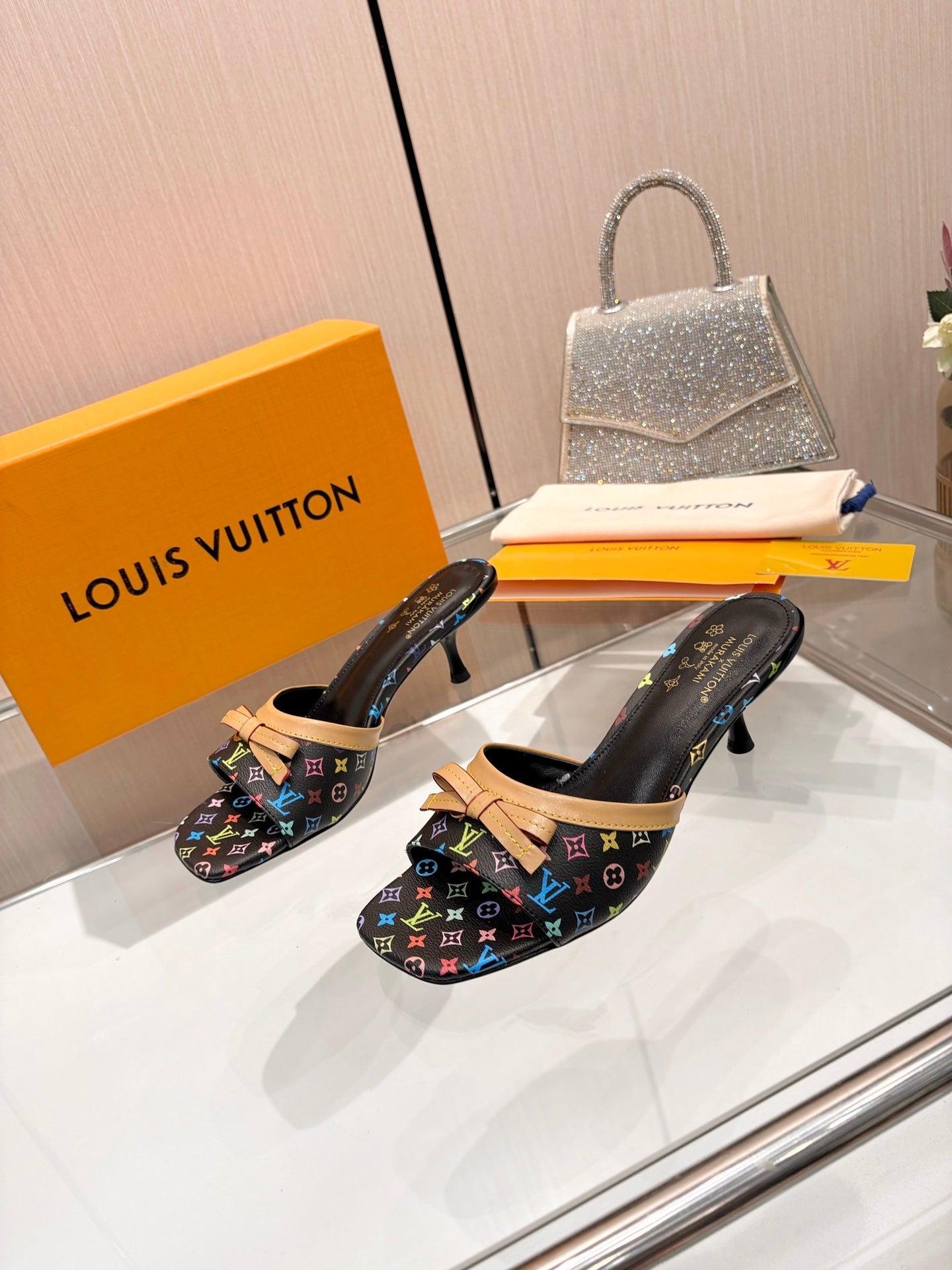 LV 26S HIGH-HEELED MULES 55 MM IN MULTICOLOR MONOGRAM CANVAS STYLE 2