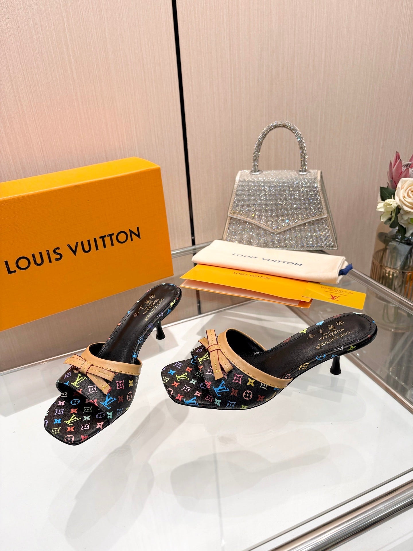 LV 26S HIGH-HEELED MULES 55 MM IN MULTICOLOR MONOGRAM CANVAS STYLE 2