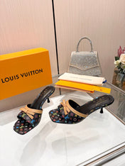 LV 26S HIGH-HEELED MULES 55 MM IN MULTICOLOR MONOGRAM CANVAS STYLE 2