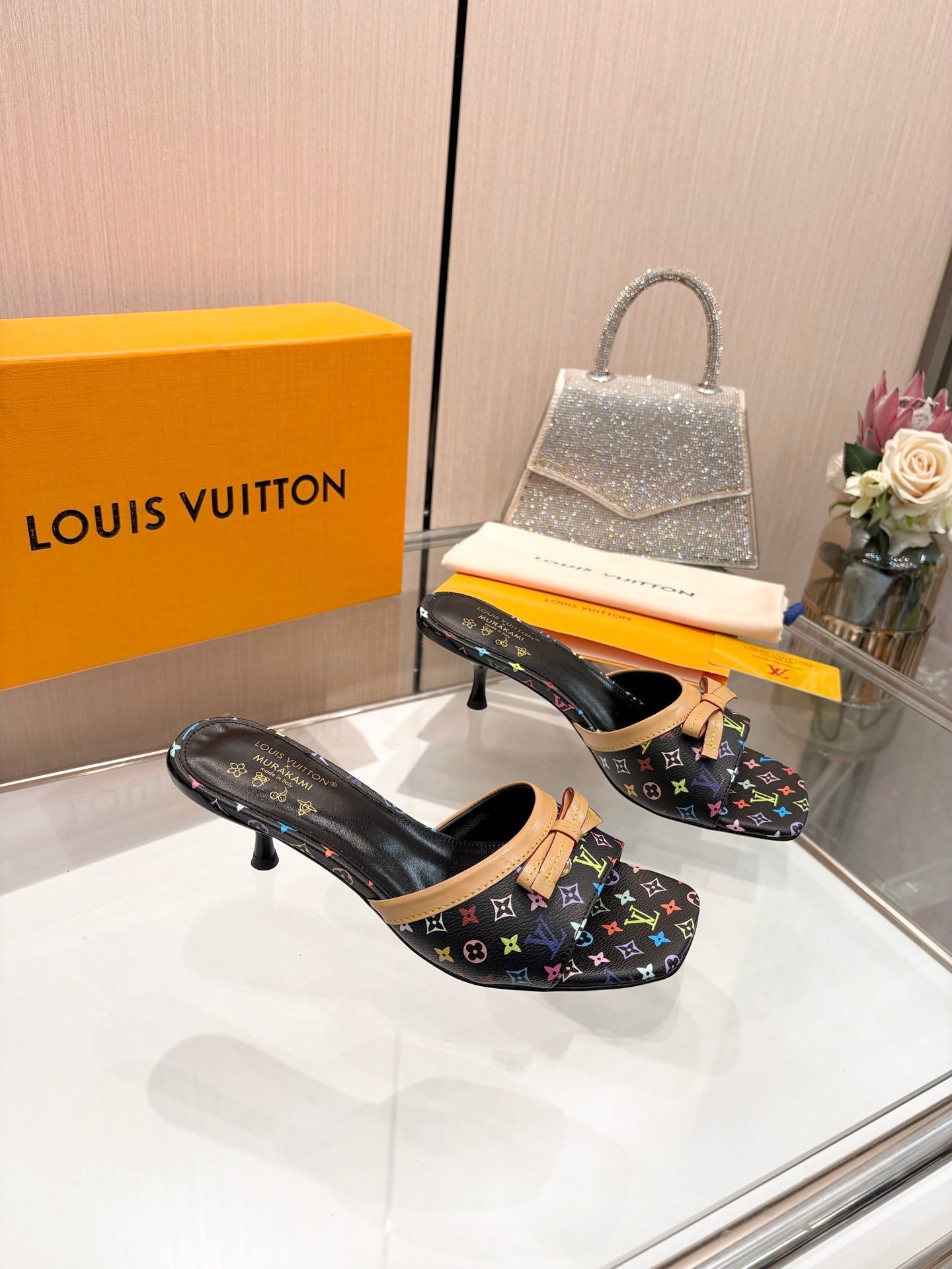 LV 26S HIGH-HEELED MULES 55 MM IN MULTICOLOR MONOGRAM CANVAS STYLE 2