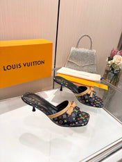LV 26S HIGH-HEELED MULES 55 MM IN MULTICOLOR MONOGRAM CANVAS STYLE 2