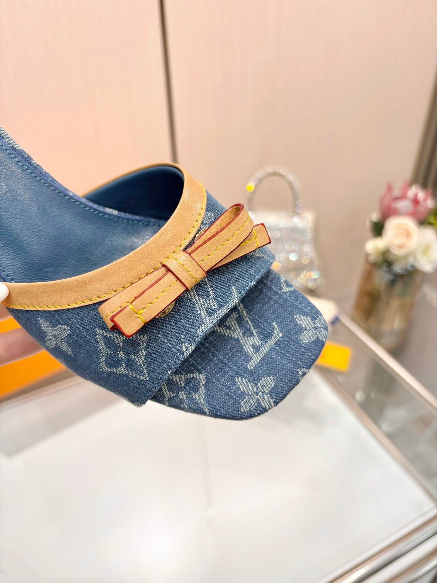 LV 26S HIGH-HEELED MULES 55 MM IN BLUE DENIM