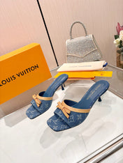 LV 26S HIGH-HEELED MULES 55 MM IN BLUE DENIM