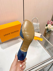 LV 26S HIGH-HEELED MULES 55 MM IN BLUE DENIM