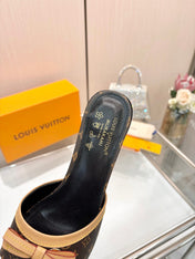LV 26S HIGH-HEELED MULES 55 MM IN DARK BROWN MONOGRAM CANVAS