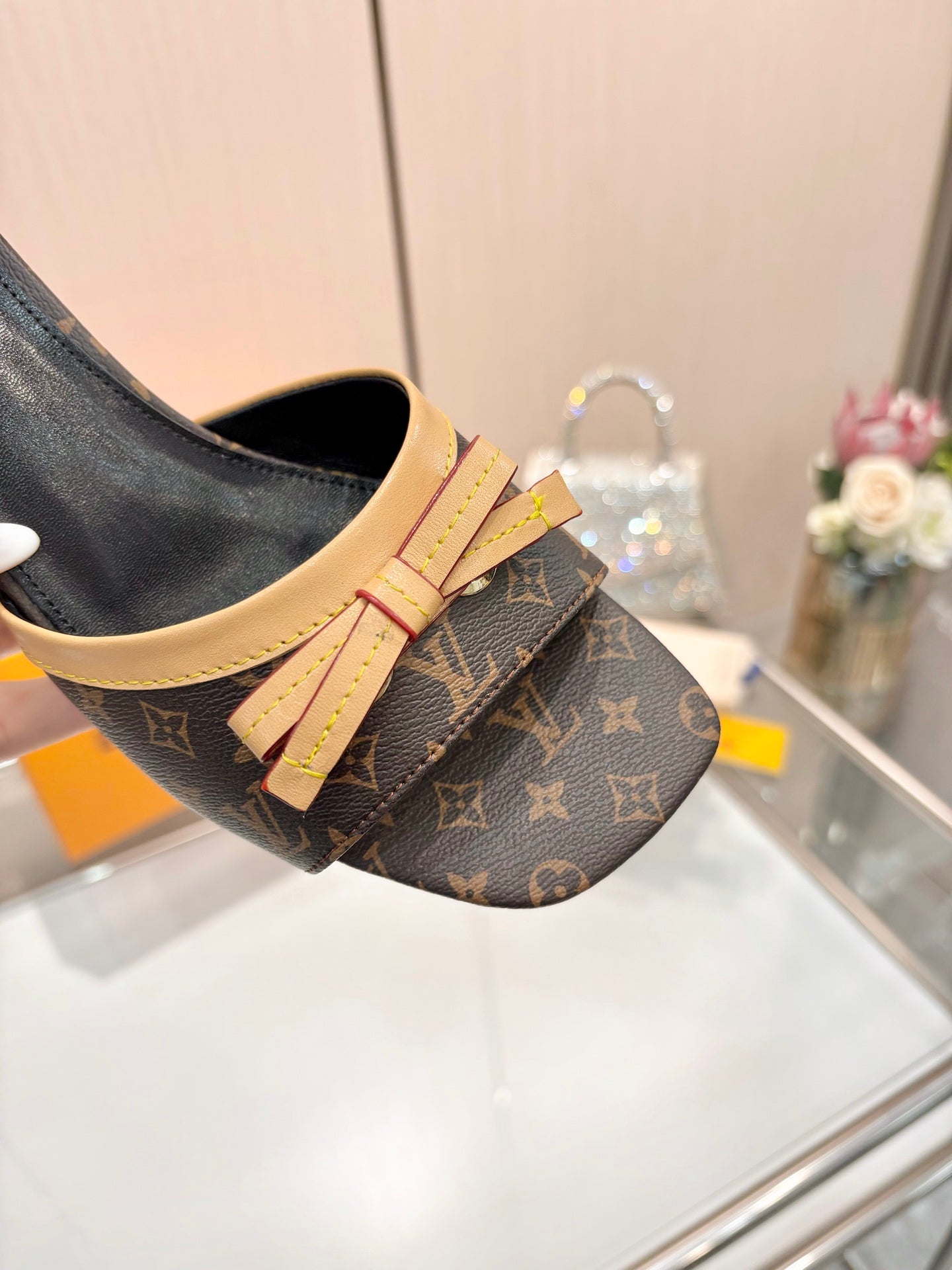 LV 26S HIGH-HEELED MULES 55 MM IN DARK BROWN MONOGRAM CANVAS