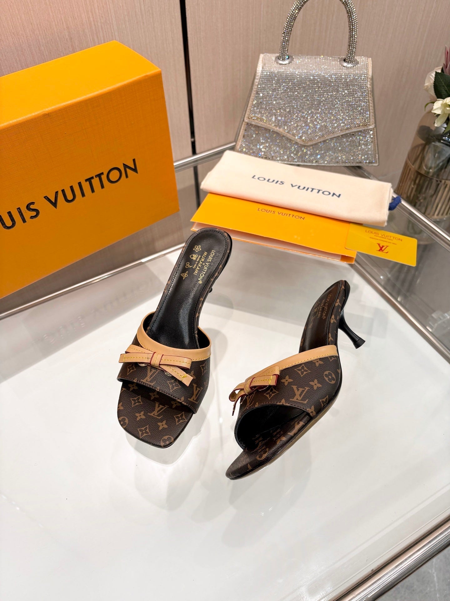 LV 26S HIGH-HEELED MULES 55 MM IN DARK BROWN MONOGRAM CANVAS