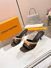 LV 26S HIGH-HEELED MULES 55 MM IN DARK BROWN MONOGRAM CANVAS
