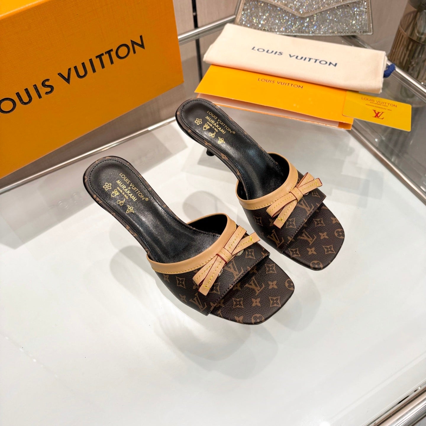 LV 26S HIGH-HEELED MULES 55 MM IN DARK BROWN MONOGRAM CANVAS