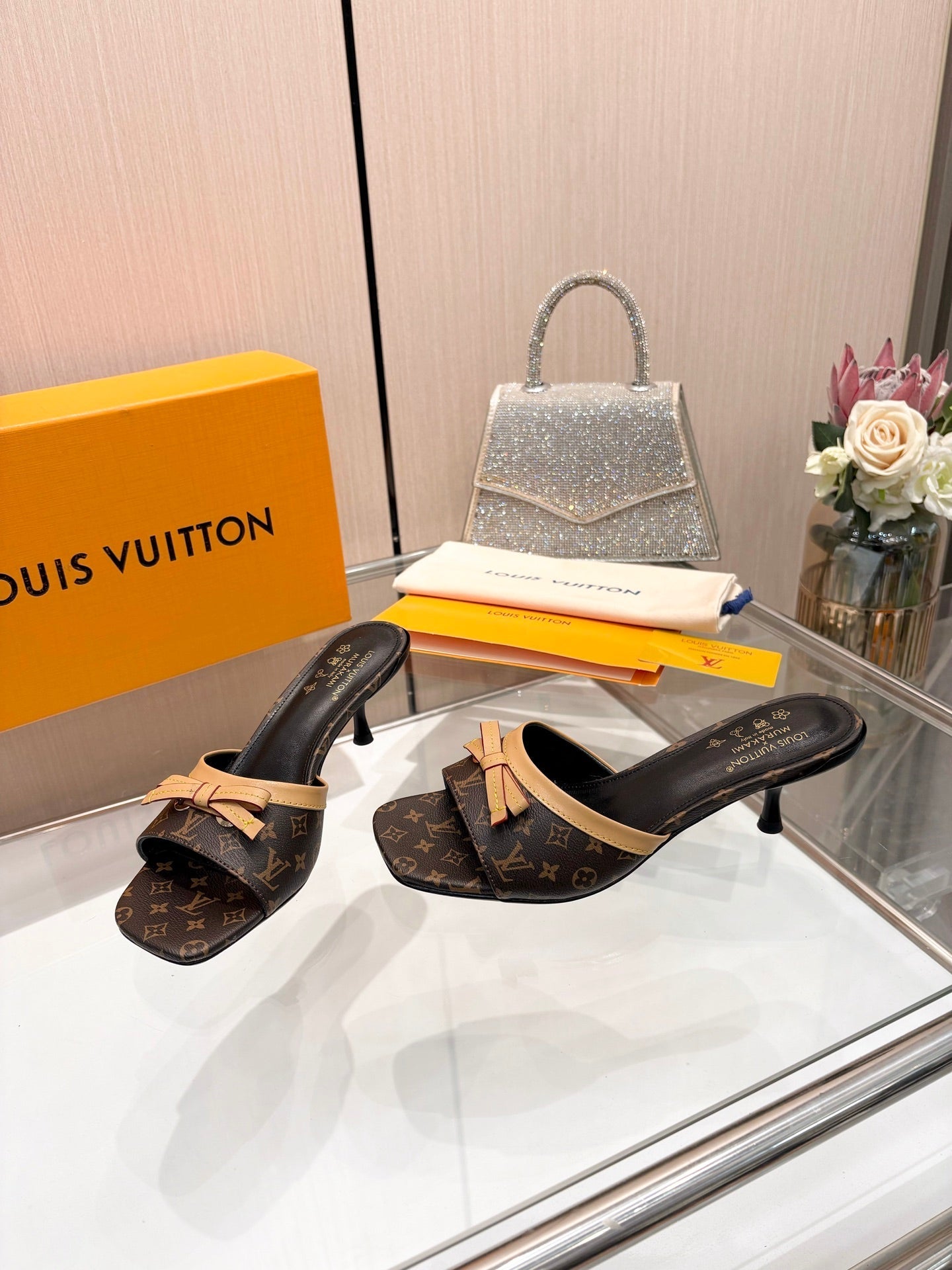LV 26S HIGH-HEELED MULES 55 MM IN DARK BROWN MONOGRAM CANVAS