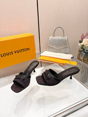 LV 26S HIGH-HEELED MULES 55 MM IN MUTED PLUM BROWN MONOGRAM CANVAS