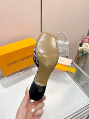 LV 26S HIGH-HEELED MULES 55 MM IN WHITE AND BLACK MONOGRAM CANVAS STYLE 2
