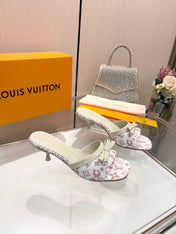 LV 26S HIGH-HEELED MULES 55 MM IN WHITE AND LIGTH PINK MONOGRAM CANVAS