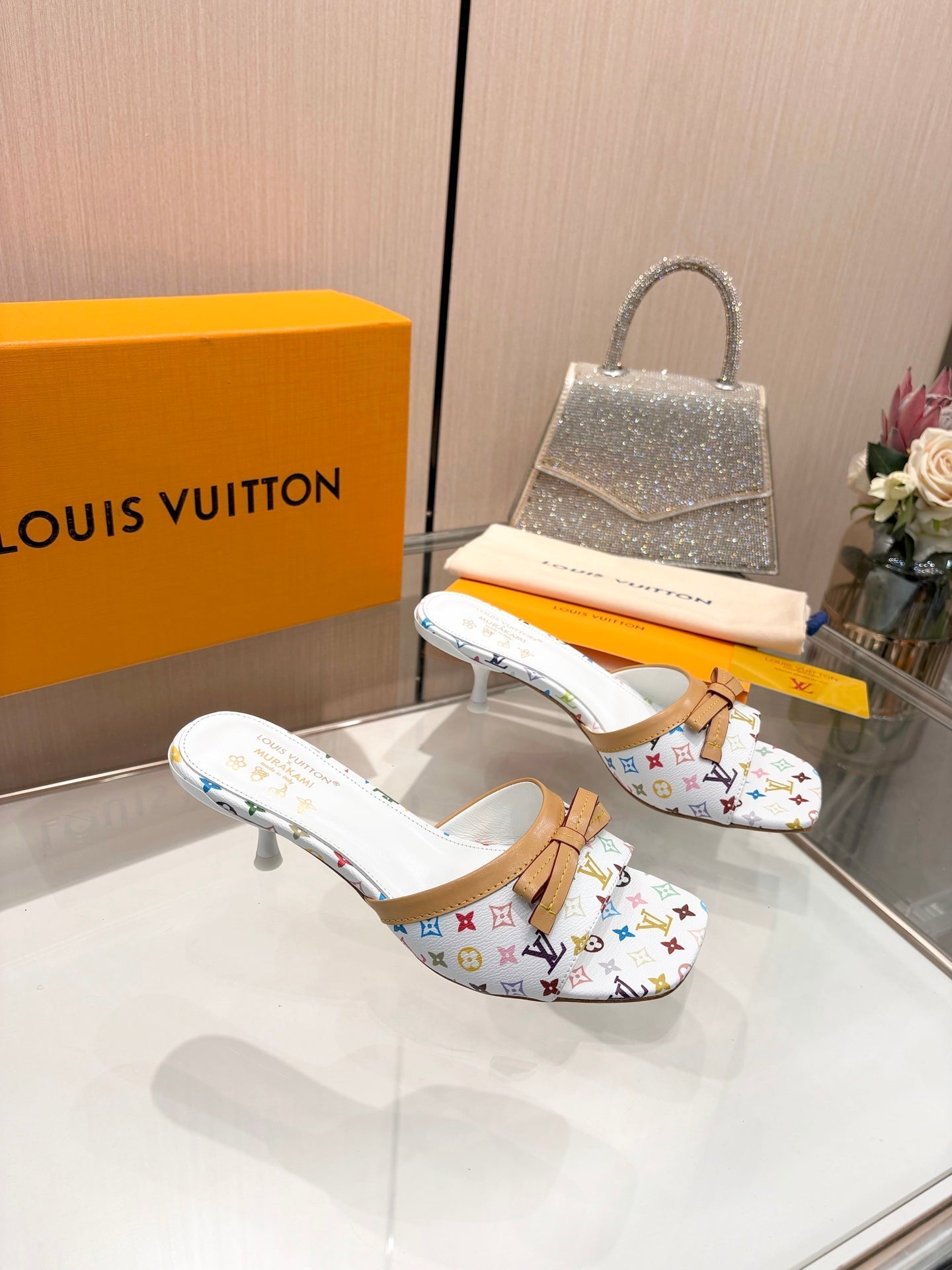 LV 26S HIGH-HEELED MULES 55 MM IN MULTICOLOR MONOGRAM CANVAS