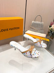 LV 26S HIGH-HEELED MULES 55 MM IN MULTICOLOR MONOGRAM CANVAS