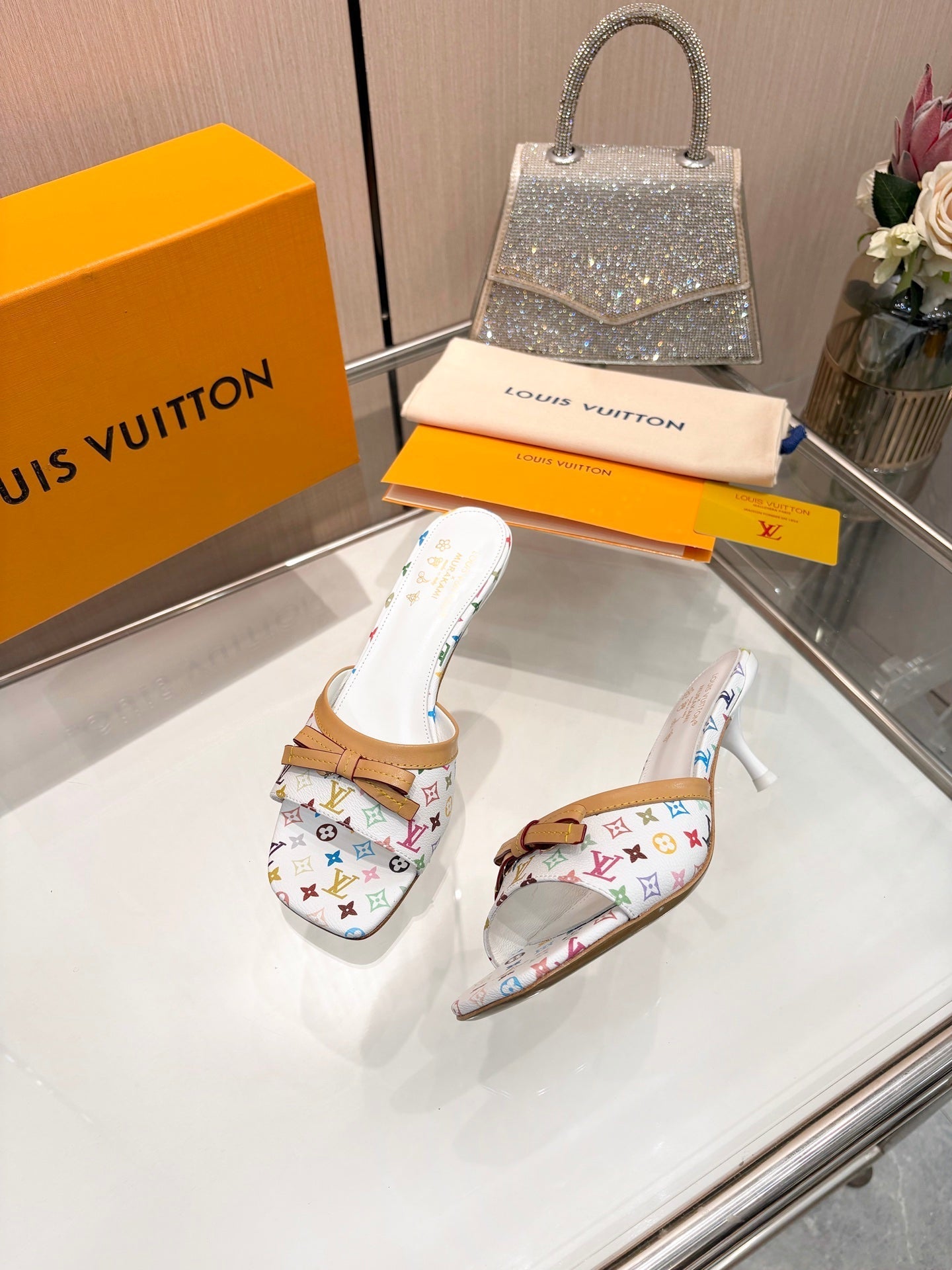 LV 26S HIGH-HEELED MULES 55 MM IN MULTICOLOR MONOGRAM CANVAS