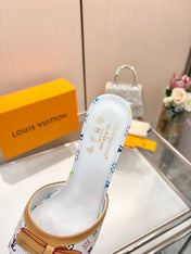LV 26S HIGH-HEELED MULES 55 MM IN MULTICOLOR MONOGRAM CANVAS