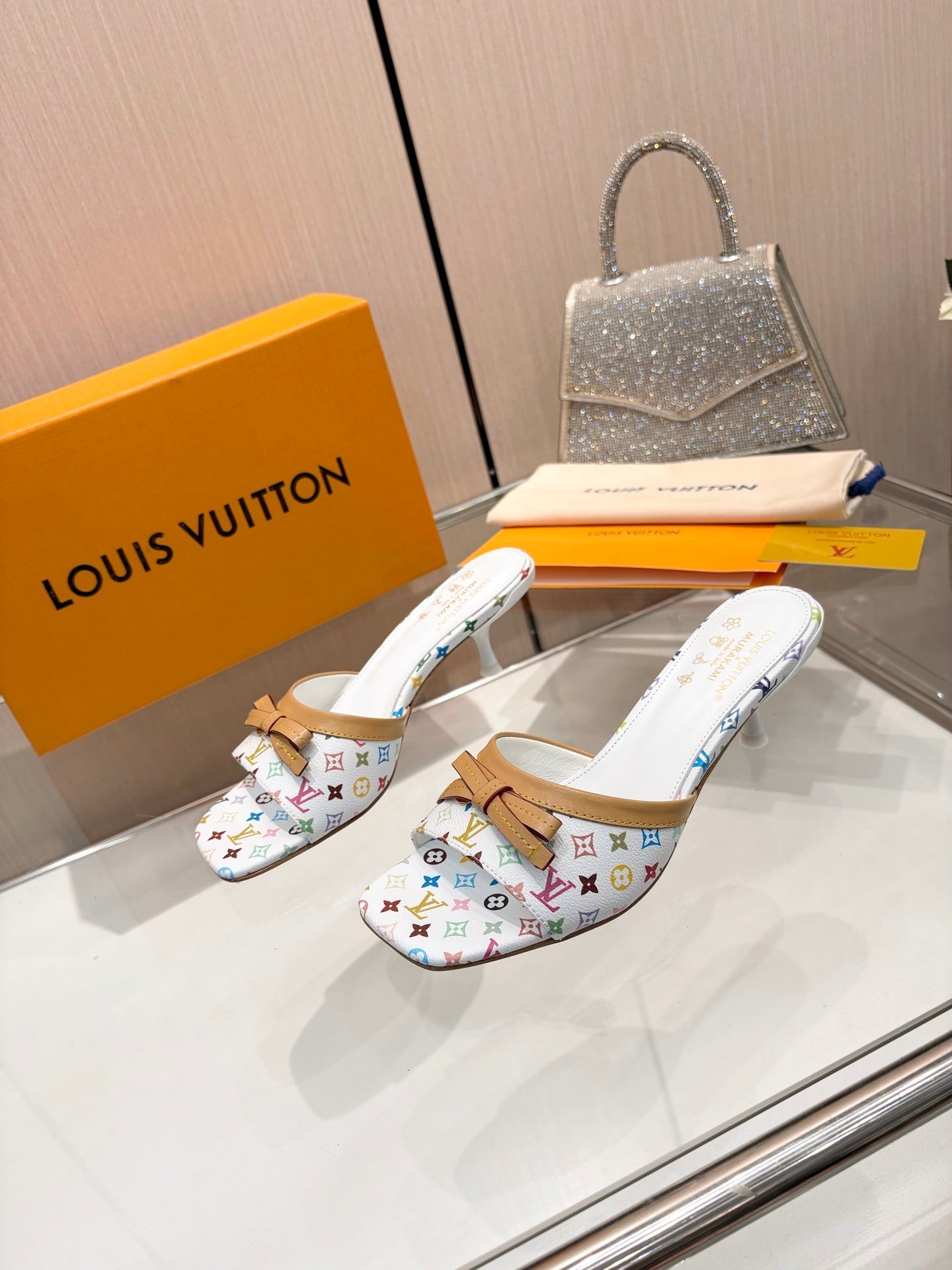 LV 26S HIGH-HEELED MULES 55 MM IN MULTICOLOR MONOGRAM CANVAS