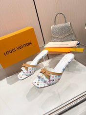 LV 26S HIGH-HEELED MULES 55 MM IN MULTICOLOR MONOGRAM CANVAS