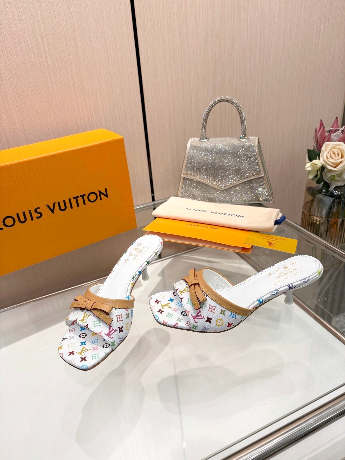 LV 26S HIGH-HEELED MULES 55 MM IN MULTICOLOR MONOGRAM CANVAS