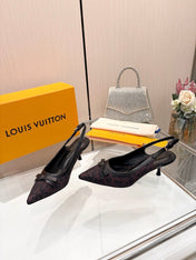 LV 26S BOW-DETAIL SLINGBACK PUMPS 55 MM IN MUTED PLUM BROWN MONOGRAM CANVAS