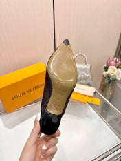 LV 26S BOW-DETAIL SLINGBACK PUMPS 55 MM IN MUTED PLUM BROWN MONOGRAM CANVAS