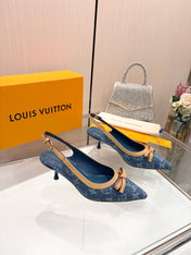 LV 26S BOW-DETAIL SLINGBACK PUMPS 55 MM IN BLUE DENIM