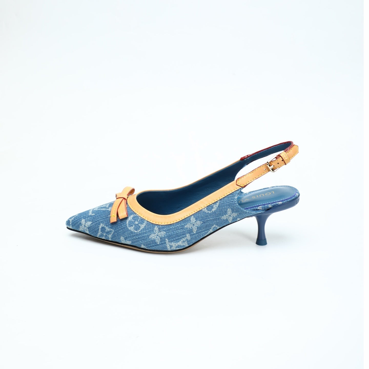 LV 26S BOW-DETAIL SLINGBACK PUMPS 55 MM IN BLUE DENIM