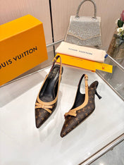 LV 26S BOW-DETAIL SLINGBACK PUMPS 55 MM IN DARK BROWN MONOGRAM CANVAS