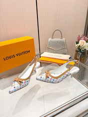 LV 26S BOW-DETAIL SLINGBACK PUMPS 55 MM IN MULTICOLOR MONOGRAM CANVAS