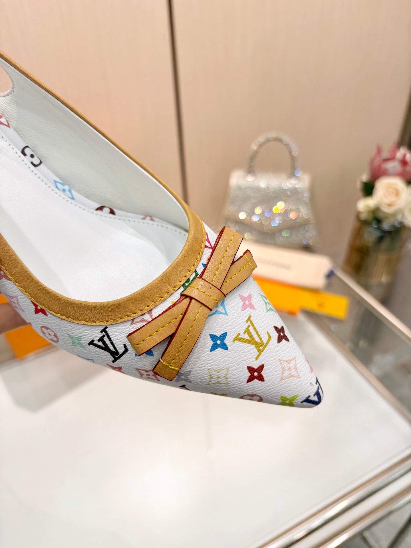 LV 26S BOW-DETAIL SLINGBACK PUMPS 55 MM IN MULTICOLOR MONOGRAM CANVAS