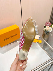 LV 26S BOW-DETAIL SLINGBACK PUMPS 55 MM IN WHITE AND PINK MONOGRAM CANVAS