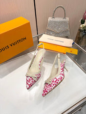 LV 26S BOW-DETAIL SLINGBACK PUMPS 55 MM IN WHITE AND PINK MONOGRAM CANVAS