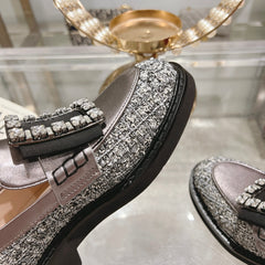 VIV' RANGERS LOAFERS IN SILVER ACCENTS TWEED EMBELLISHED BUCKLE