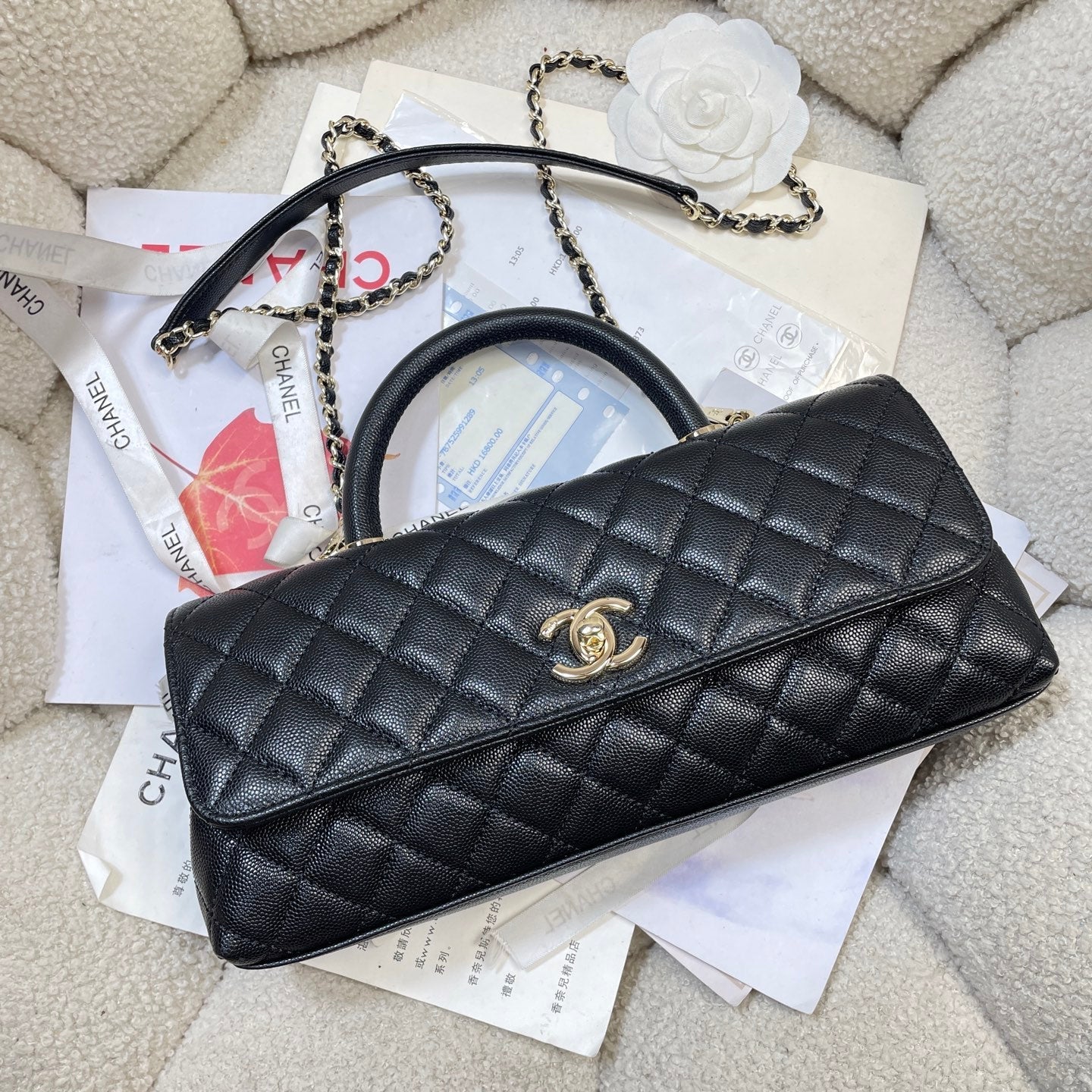 CHANEL 26S COCO HANDLE BAG 32 IN BLACK CAVIAR CALFSKIN
