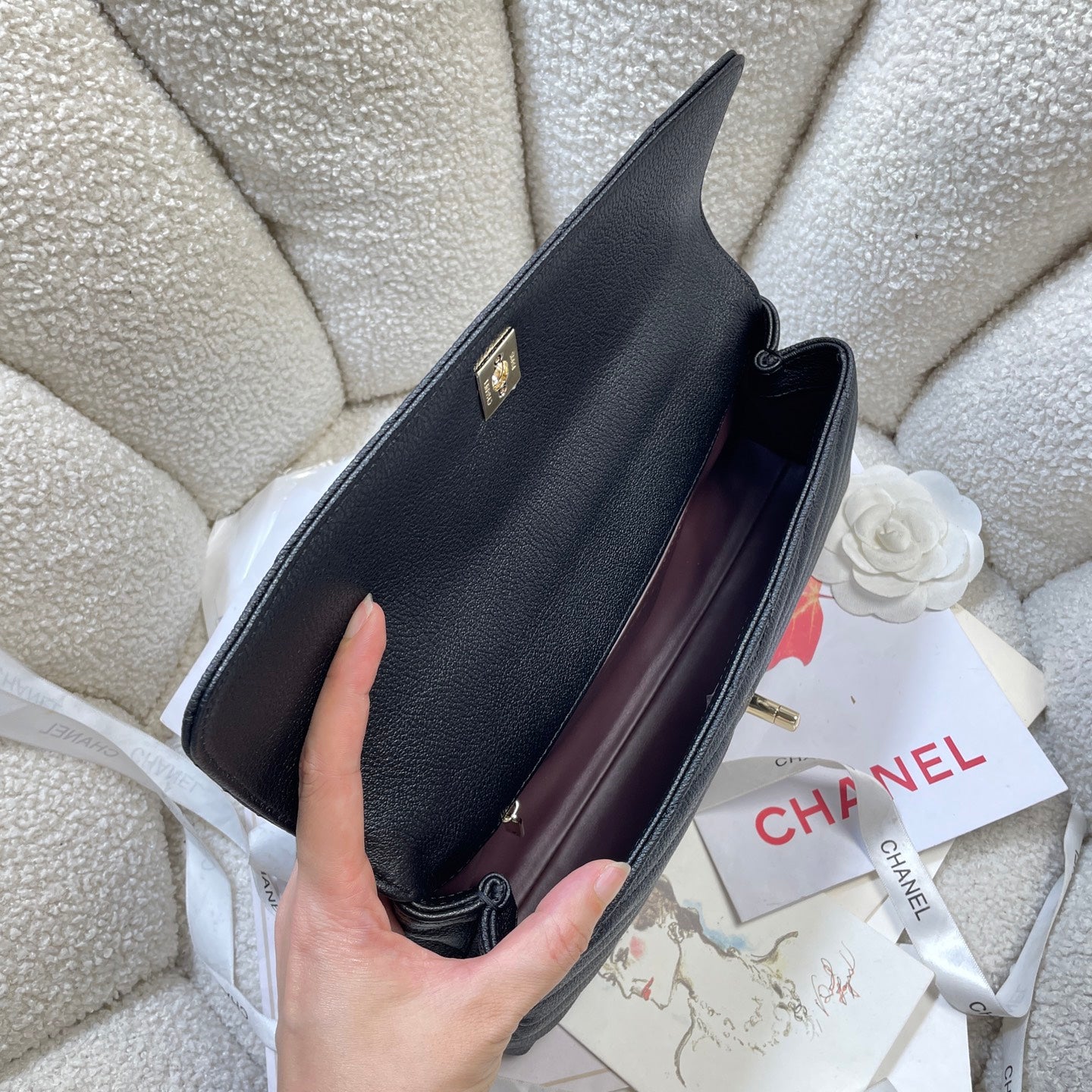 CHANEL 26S COCO HANDLE BAG 32 IN BLACK GRAINED CALFSKIN GOLD HARDWARE