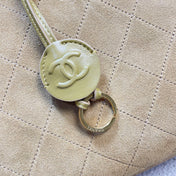 CHANEL 26S TOP HANDLE BAG MEDIUM 35 IN LIGHT BROWN QUILTED SUEDE AND CALFSKIN GOLD HARDWARE