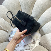 CHANEL 26S TOP HANDLE BAG MEDIUM 35 IN BLACK QUILTED SUEDE AND CALFSKIN GOLD HARDWARE