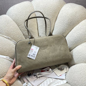 CHANEL 26S TOP HANDLE BAG MEDIUM 35 IN LIGHT OLIVE GREEN QUILTED SUEDE AND CALFSKIN GOLD HARDWARE