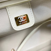 CHANEL 26S TOP HANDLE BAG MEDIUM 35 IN LIGHT OLIVE GREEN QUILTED SUEDE AND CALFSKIN GOLD HARDWARE