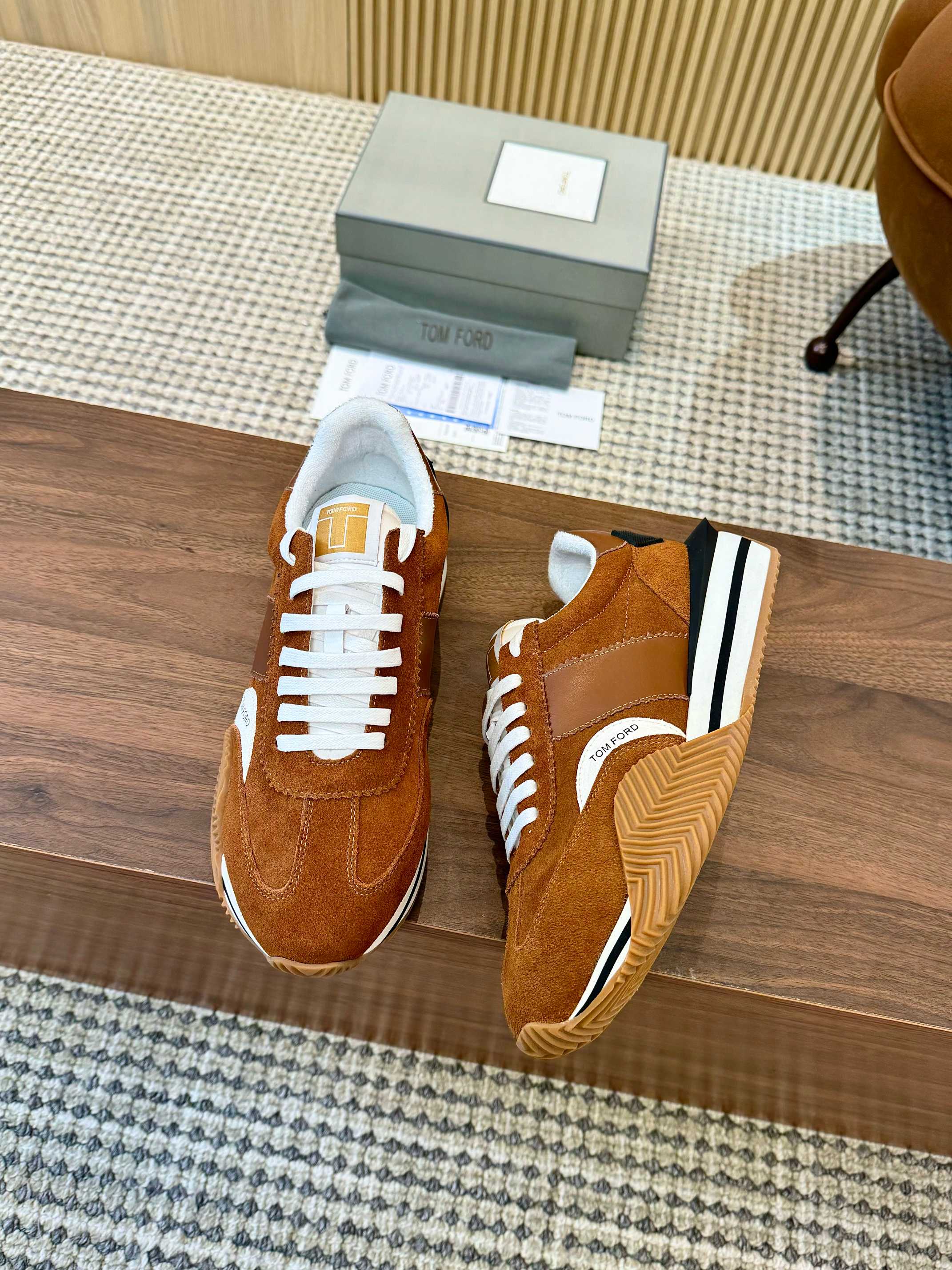 TOM FORD SNEAKERS IN TAN BROWN SUEDE 432168