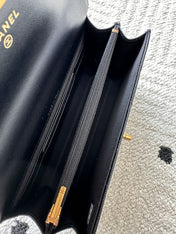 CHANEL 25S CLASSIC WALLET ON CHAIN 19 IN BLACK LAMBSKIN WITH GOLD HARDWARE