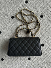 CHANEL 25S CLASSIC WALLET ON CHAIN 19 IN BLACK LAMBSKIN WITH GOLD HARDWARE