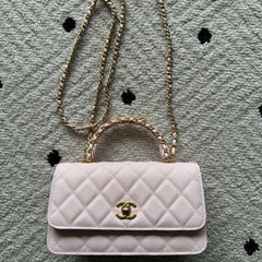 CHANEL 25S CLASSIC WALLET ON CHAIN 19 IN LIGHT PINK LAMBSKIN WITH GOLD HARDWARE